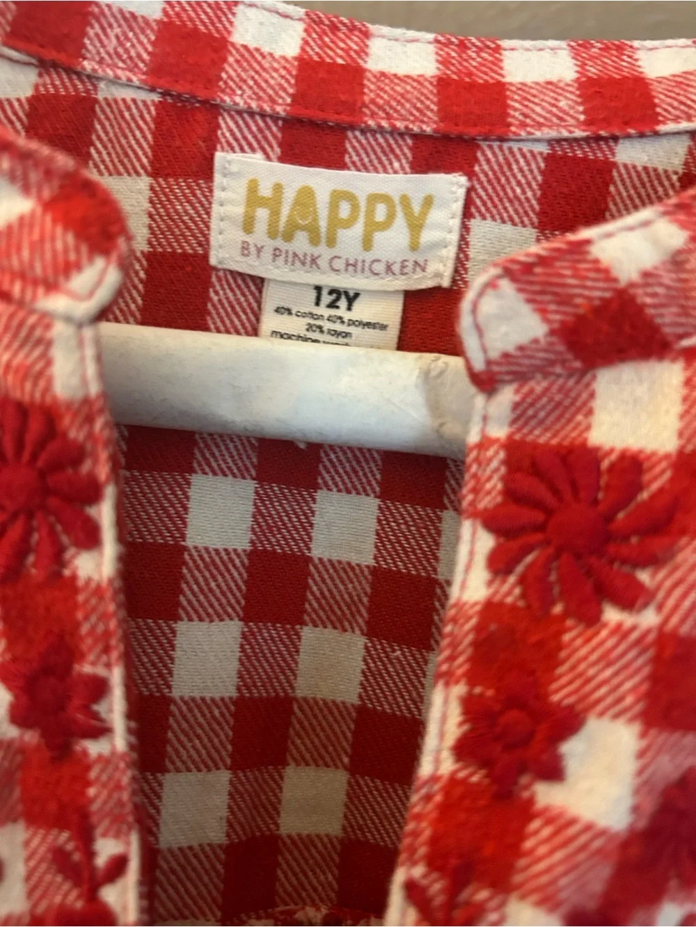 Pink Chicken Red and White Gingham Girls Dress